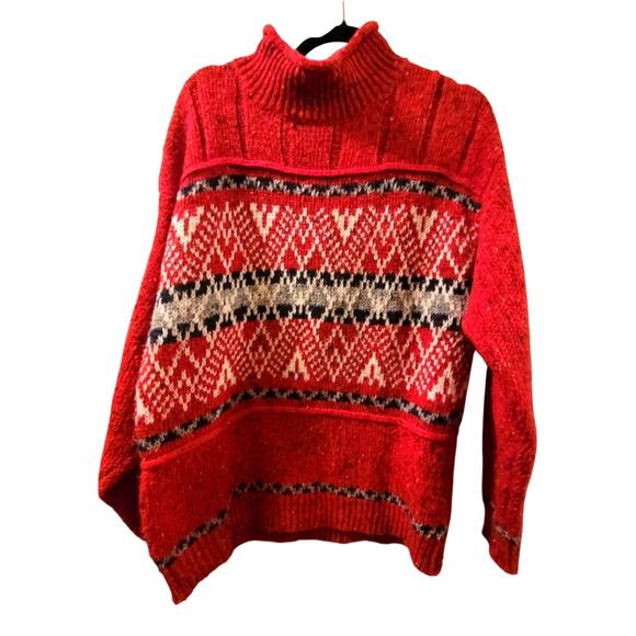 Vintage Red Speckled Knit Wool Turtle Neck Sweater Size L Nordic GrandmaCore - Picture 2 of 7
